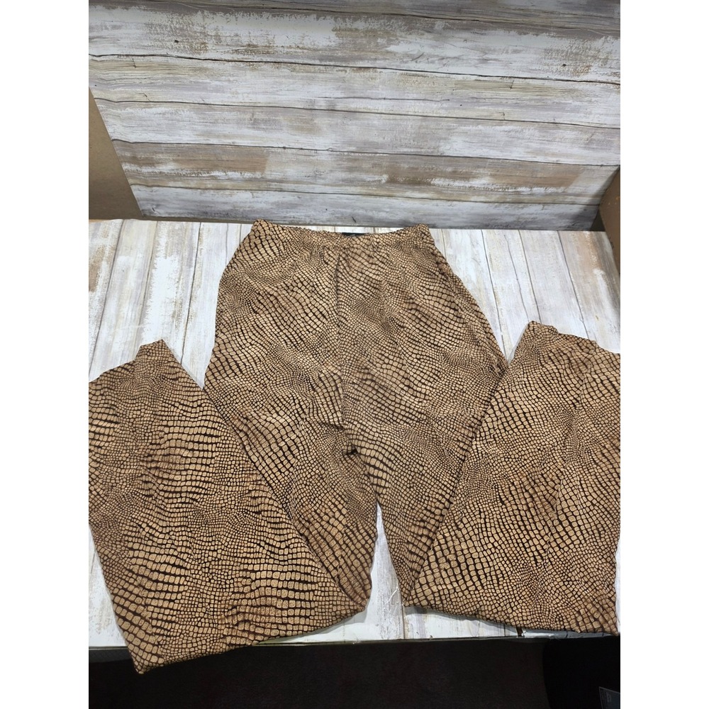 Castioni Italy Silk Pants Brown Snakeskin Animal Print Pull On Trousers Size 40